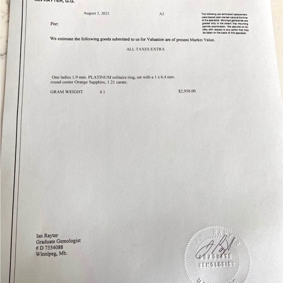 BRAND NEW 1.21 Carat Orange Sapphire Platinum Ring, Sz 6.25 - Picture 15 of 15